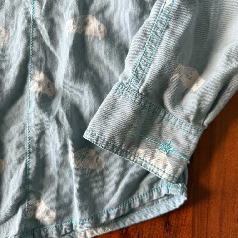 Ryan Michael Light Blue Buffalo Patterned Western… - image 6